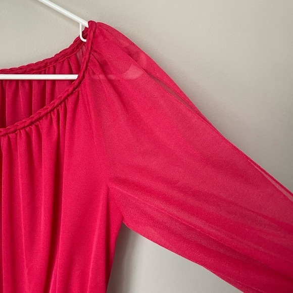 Bernie Dee NY Pink Pleated Ruched Vintage Dress with Bishop Sleeves - Picture 2 of 7